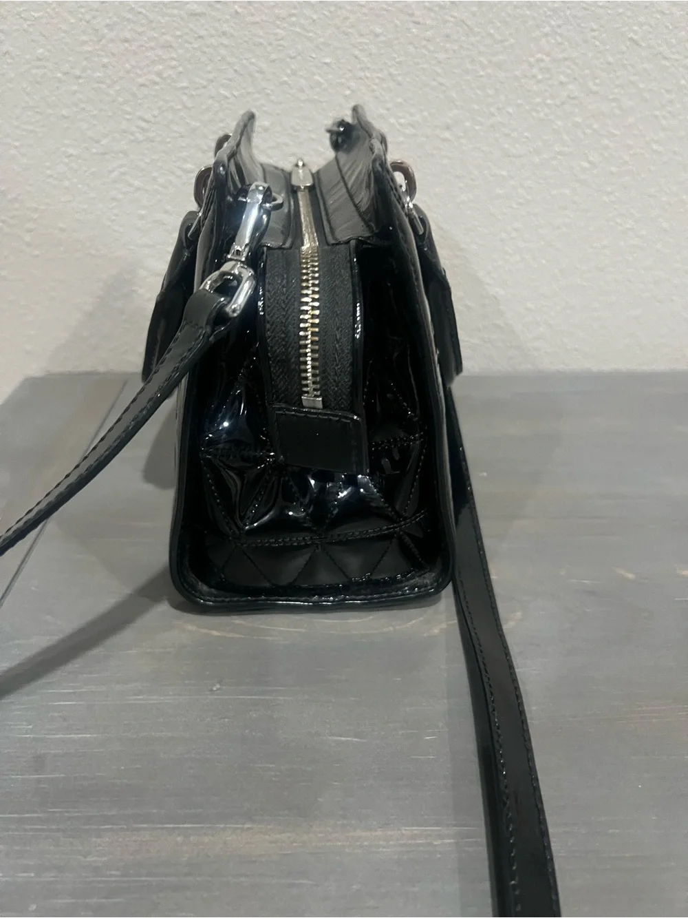 Michael Kors Black Quilted Patent Satchel with Turn-Lock - Picture 5 of 9